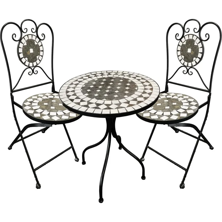 3tlg. Mosaik Sitzgruppe Gartengarnitur Bistrogarnitur Gartenmöbel Ø60cm