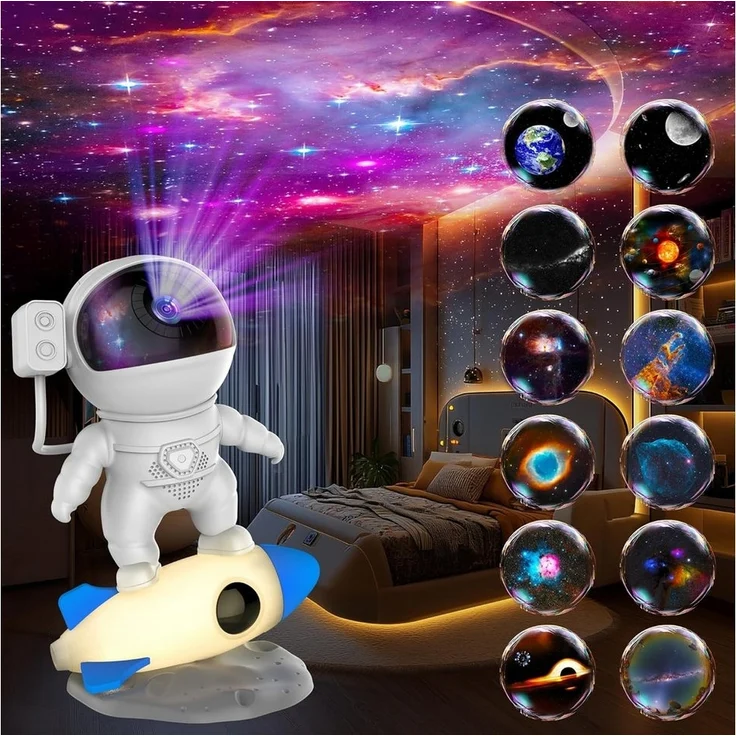 ANYSUN LED Nachtlicht Astronaut Sternenhimmel Projektor, Galaxie Projektor mit Nachtlicht, 360° drehbare Astronaut Projektor Kinder, Kaltweiß, Planetarium Projektor Lampe für Kinder Erwachsene mit 13 Planeten Disc – Bild 5