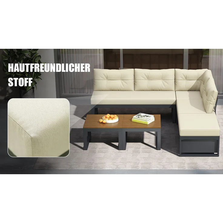 ZUBALIYA Garten-Loungeset - 191,5 x 191,5 x 79 cm , Beige , Polyester , verstellbare Rückenlehne , mit Stauraum – Bild 19