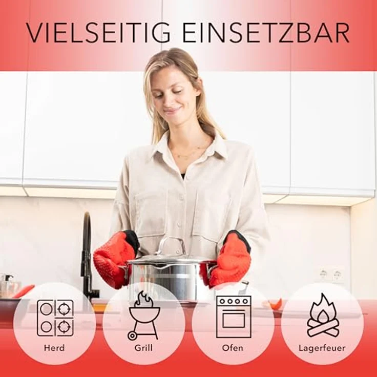 AVANA Topfhandschuhe Silikon Ofenhandschuhe Hitzebeständige Kochhandschuhe Handschuhe, Anti-Rutsch, weiches Baumwoll-Innenfutter, bis 250°C – Bild 6