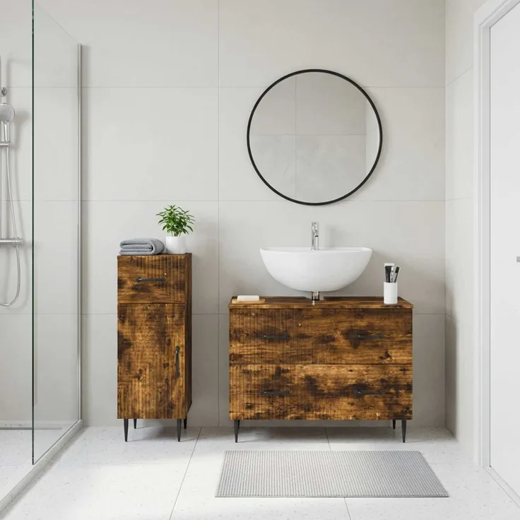 vidaXL 2-teiliges Badezimmer Schrank Set HAARLEM Raucheiche 3417698
