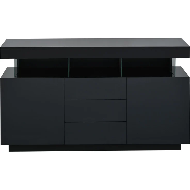 ZUBALIYA Sideboard 140x35x80 cm, mit LED-Beleuchtung, Hochglanz, aus Spanplatte, Schwarz – Bild 22