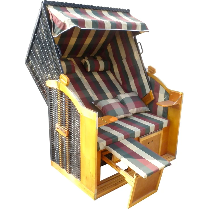 BRAST Strandkorb Deluxe 2-Sitzer XXL für 2 Personen 120cm breit mehrere Designs incl. Abdeckhaube Farbe Karo Rot/Grün/Beige – Bild 9