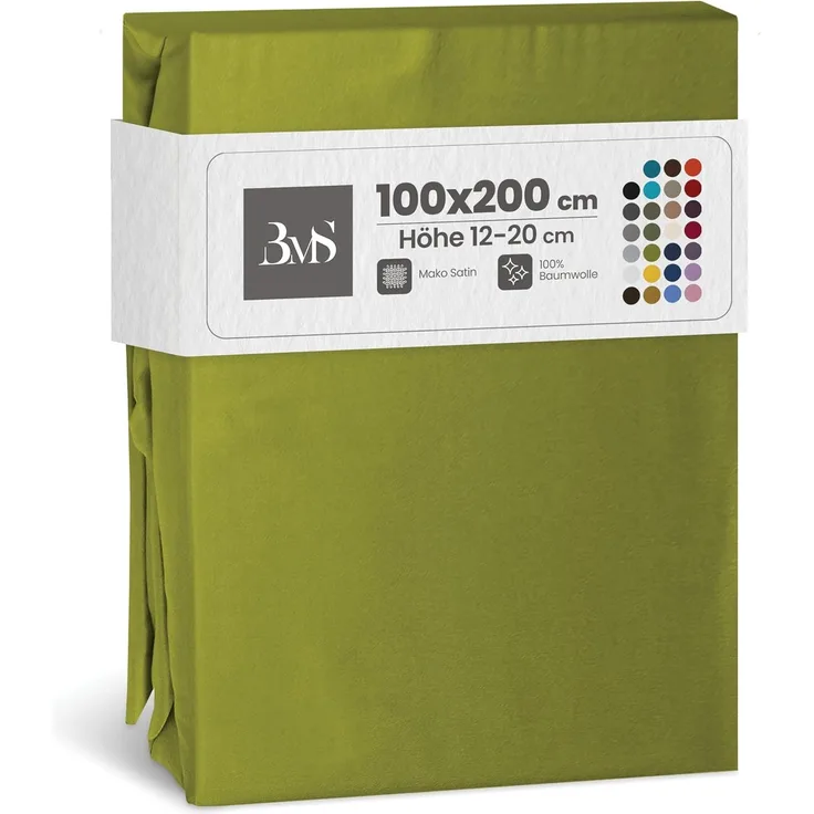 Bettwaesche-mit-Stil Mako-Satin Spannbettlaken grün 100x200cm