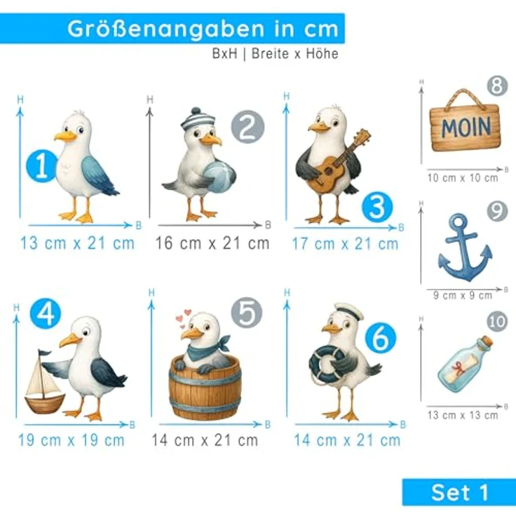 Sunnywall Wandtattoo Aufkleber Maritim Möwen - maritime Wanddeko für Kinderzimmer, selbstklebend, konturgeschnitten, rückstandslos entfernbar – Bild 8