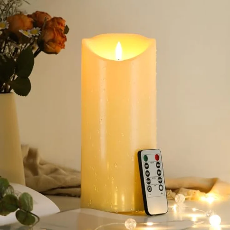EXTSUD 23.5cm×10cm LED kerzen mit Fernbedienung Spritzwassergeschützt Led Candles mit Timer Flackernde Flamme elektrische Kerzen Batterie Outdoor Stumpenkerzen (Langlebige 500 Stunden, 1 Stück) – Bild 1
