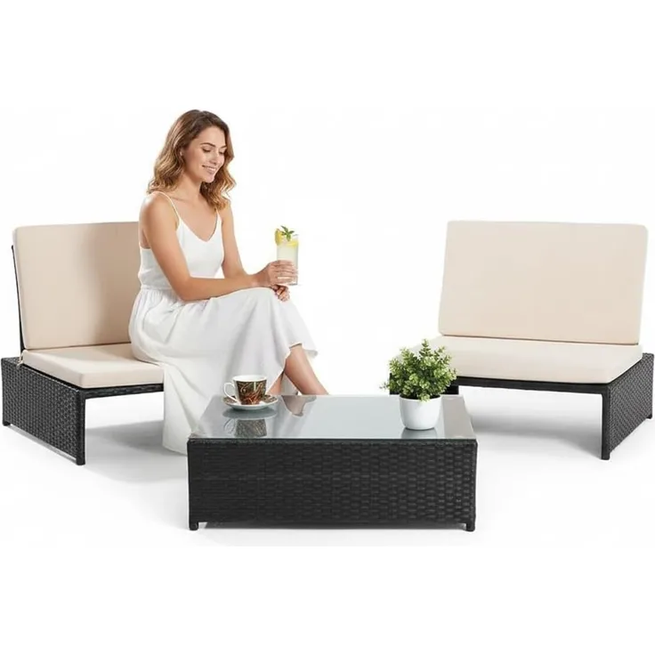 Melko Gartenlounge-Set Gartenset Lounge aus Polyrattan ver. Farben Sitzgruppe 2 Sessel Tisch, (Stück), Wasserabweisend