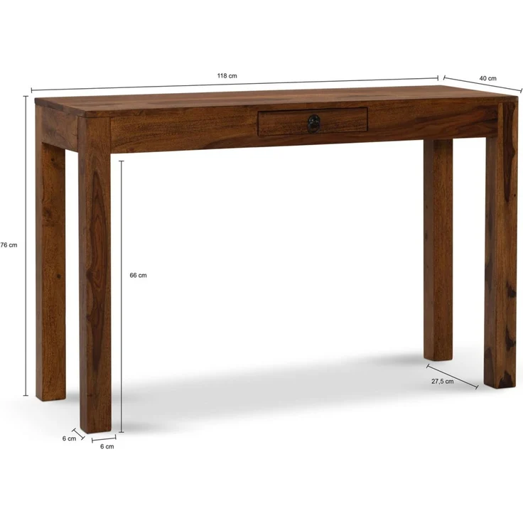 Schreibtisch Sheesham Massivholz 118x40x76cm mit Schublade Homeoffice platzsparend – Bild 4