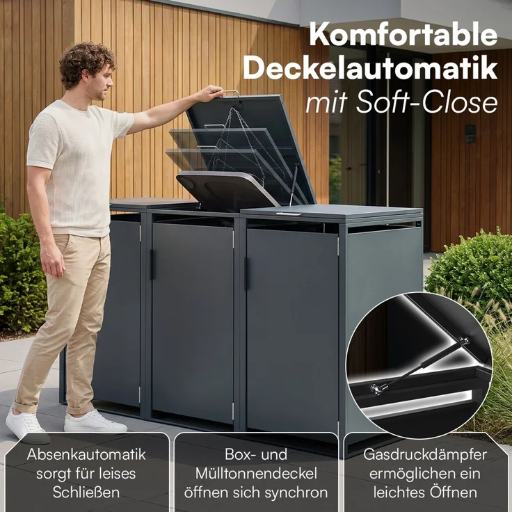 STEELSØN 'Thoria' Mülltonnenbox 3er je 120 Liter, anthrazit, Mülltonnenverkleidung aus Stahl, wetterfest, 102x62x177,5 cm, Müllbox für 3 Tonnen – Bild 3