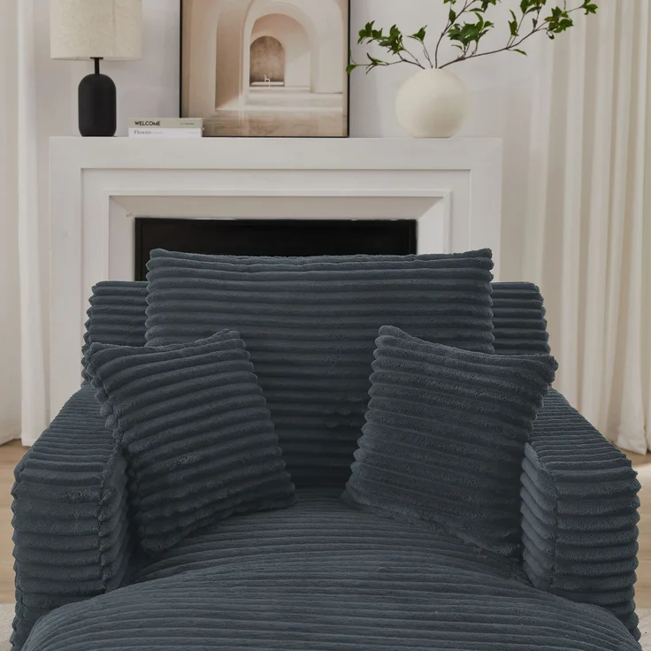 Chaiselongue mit Cordstoff, vakuumkomprimierter Relaxsessel mit Taschenfederkern und hochdichtem Schaumstoff, keine Montage erforderlich, bequemer Loungesessel für Wohnzimmer--Antikes Dunkelgrau--100x166x127cm--YOUDENOVA – Bild 5