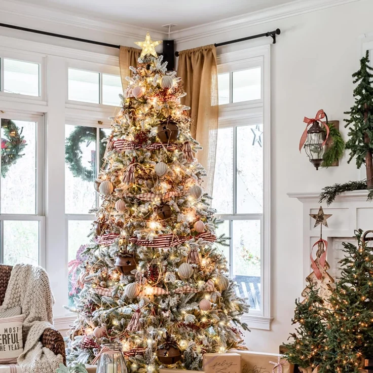 SALCAR 2m Christbaumbeleuchtung, Weihnachtsbaum Lichterkette mit 10 Girlanden und 1 Weihnachtsbaumspitzestern, 210 LED Lichterkette für Baum, Tannenbaum, Grüngürtel, Busche - Warmweiß – Bild 4