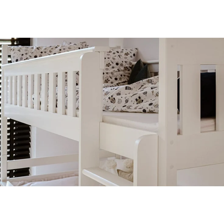 Kids Collective Hochbett 90x200 mit Ausziehbett Kinderbett mit Ausziehfunktion, zwei Schubladen Lattenrost, Rausfallschutz, umbaubar in drei Betten, Vollholz in weiss – Bild 3