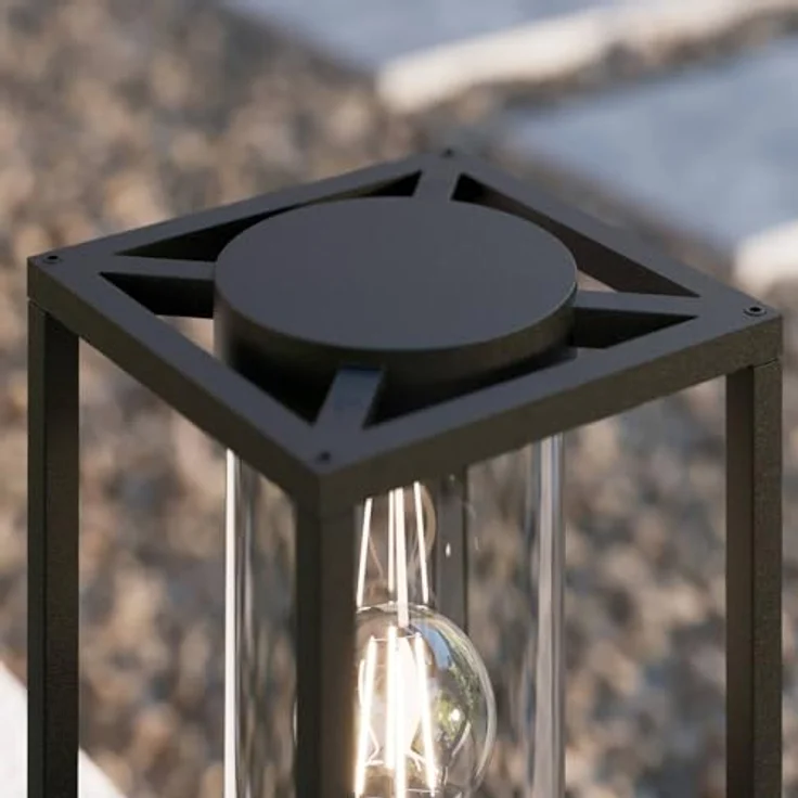 Lucande Außenleuchte Ferda, spritzwassergeschützt in Schwarz, 1 flammig E27, moderne Wegeleuchte aus Aluminium – Bild 5