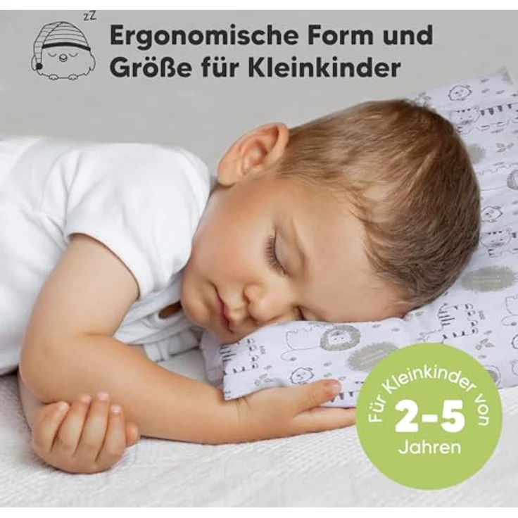 Kopfkissen Kleinkind mit Kissenbezug - Weich Bio Baumwolle Kissen Kinder zum Schlafen - Waschbar Kleinkind Kopfkissen - Kinderkopfkissen für Kleinkinder (KeaSafari) – Bild 3