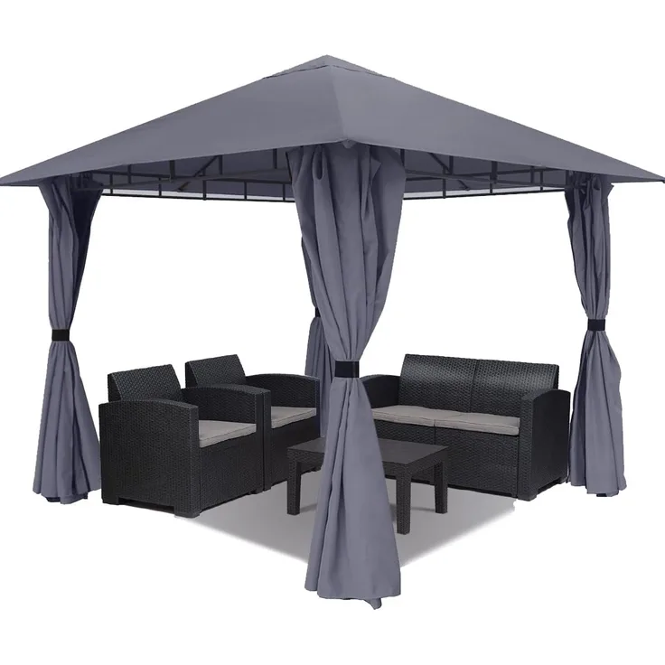 Sekey Garten Pavillon 3x3 m Wasserdicht Stabil Partyzelt, Gartenzelt mit 4 Seitenteile Reißverschluss, 180g/㎡ Polyester, Taupe
