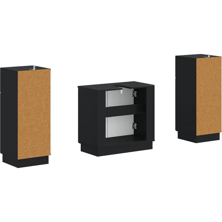vidaXL 3-teiliges Badezimmer-Schranksystem HOORN 3 stk. Schwarz 3418036 – Bild 5