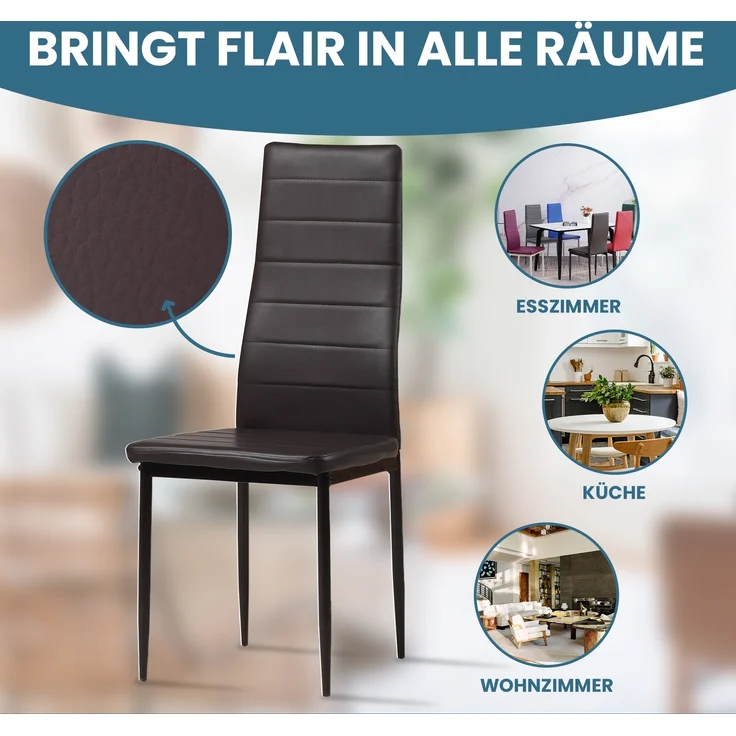 Albatros Esszimmerstühle MILANO 6er Set, Braun - Polsterstuhl mit Kunstleder-Bezug, Modernes Stilvolles Design am Esstisch - Küchenstuhl oder Stuhl Esszimmer mit hohe Belastbarkeit bis 110kg – Bild 4