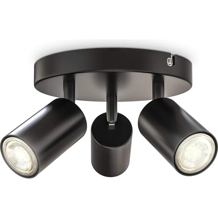 B.K.Licht LED Deckenspot LED Deckenleuchte 19cm Spots drehbar schwenkbar schwarz-matt - BKL1447, ohne Leuchtmittel, Retro-Design Deckenlampe rund 3-flammig 230V Fassung GU10 Wohnzimmer
