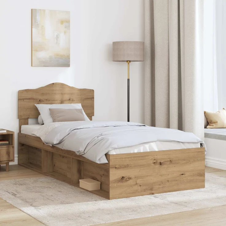 vidaXL Bettrahmen Kunsthandwerk Eiche 90 x 190 cm Massives Kiefernholz 3412960 – Bild 2