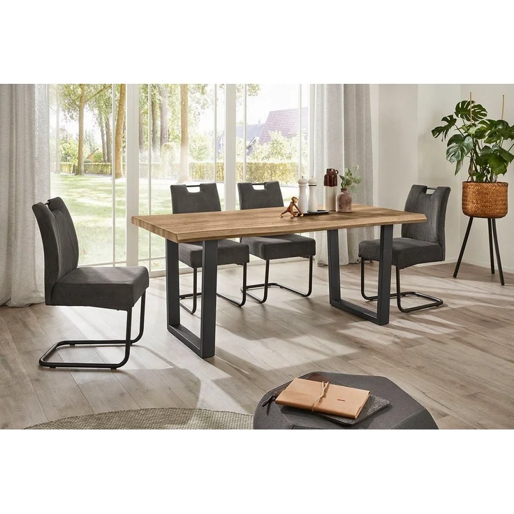 Jockenhöfer Gruppe Esstisch Margot, 180x90 cm geschwungene Baumkantenoptik und schwarzes Untergestell – Bild 2