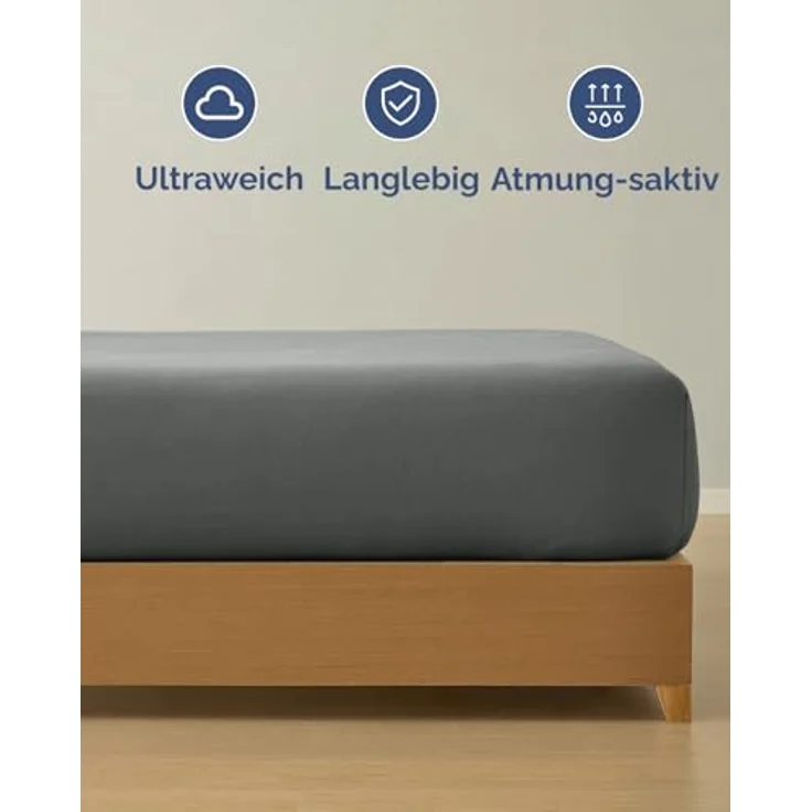 Spannbettlaken Jersey 140x200 - Baumwolle Boxspringbett 30cm - Anthrazit | Spannbetttuch, Rundumgummi, Dehnbar, Weich, Atmungsaktiv, Knitterfrei, Pflegeleicht, Baumwoll-Jersey, Bis 30cm, OEKO-TEX – Bild 3