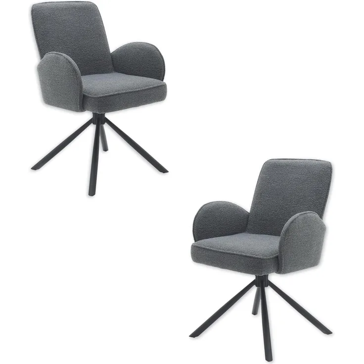 Malia Esszimmerstühle 2er Set mit schwarzem Metallgestell, Grau - Bequeme Stühle für Esszimmer & Wohnzimmer - 58 x 86 x 63 cm (B/H/T)