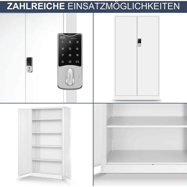 Metallschrank abschließbar ODIS - Zahlenschloss, 5 Ebenen | Aktenschrank Büroschrank Stahl Mehrzweckschrank Werkstatt Werkzeugschrank, 185x90x40cm Weiß – Bild 6