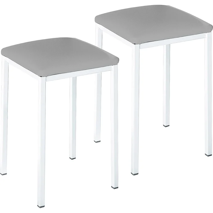 ASTIMESA Zwei Küchenhocker Quadratisches Modell Kunstleder Grau Weiße Metallstruktur, Sitzhöhe: 45 cm, TACUGR
