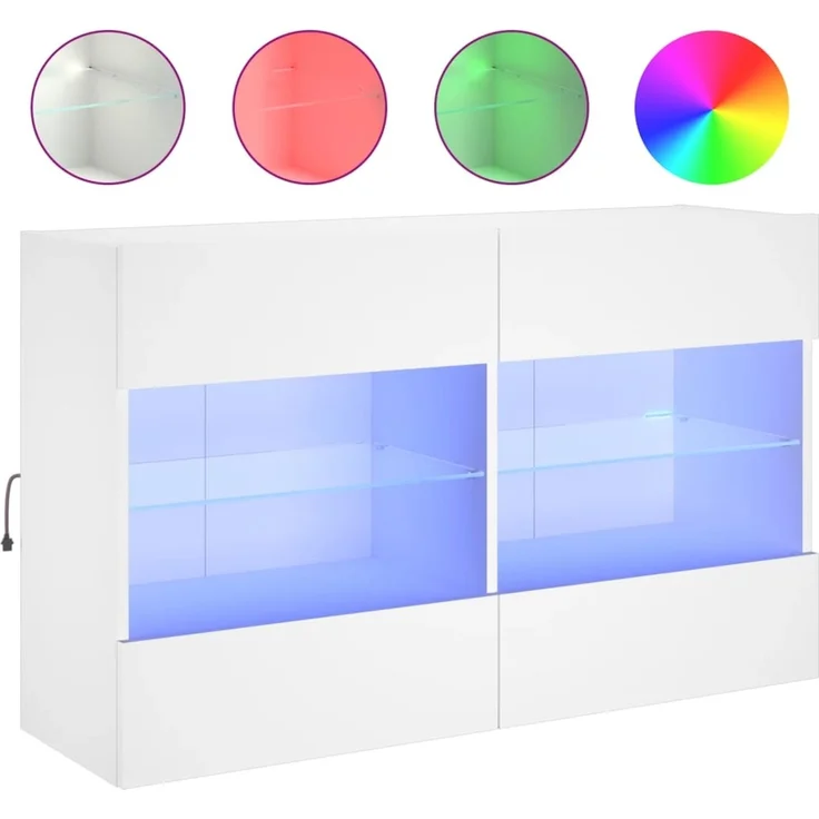 TV-Wandschrank, Fernsehschrank mit LED-Leuchten Weiß 98,5 x 30 x 60,5 cm – Bild 2