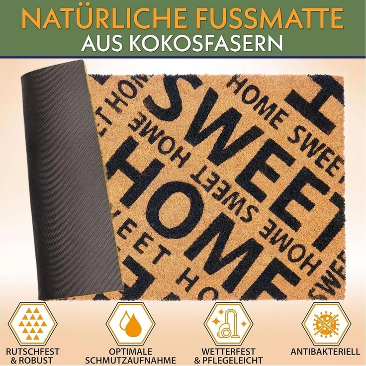 BRUBAKER Fußmatte 45x75 cm - Home Sweet Home - Schmutzfangmatte, Rechteckig, Höhe: 15 mm, Fußmatte für Außen und Innen - Wetterfest und Rutschfest – Bild 1
