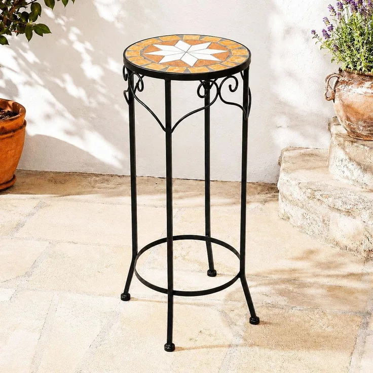 DanDiBo Blumenhocker Mosaik Rund 62 cm Blumenständer 12011 Beistelltisch Pflanzenständer Mosaiktisch