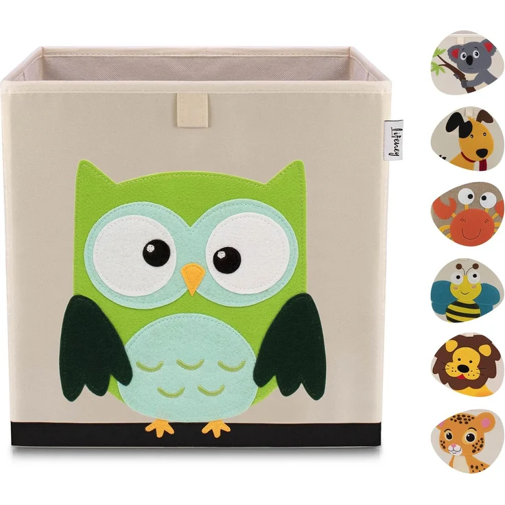 LIFENEY Aufbewahrungsbox Kinder mit Eule Motiv I Spielzeugbox mit Tiermotiv passend für Würfelregale I Ordnungsbox für das Kinderzimmer I Aufbewahrungskorb Kinder – Bild 1