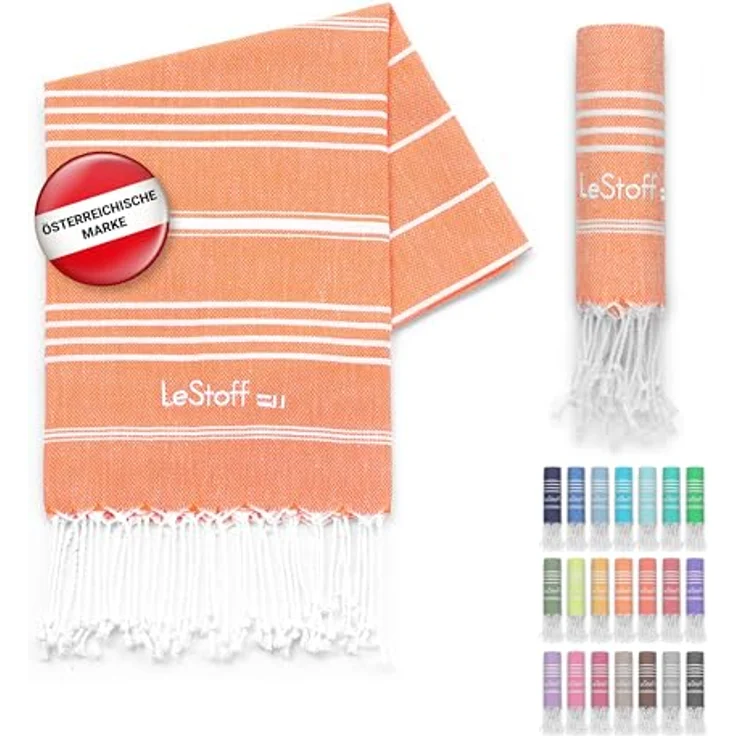 LeStoff Premium Hamamtuch 50 x 100 cm, 100% Bio-Baumwolle, vorgewaschen, saugstark, schnelltrocknend, nachhaltig, kompakt, orange – Bild 1