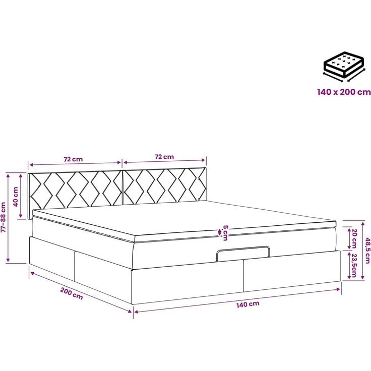 vidaXL Ottoman Bett mit Matratze Dunkelbraun 140x200 cm Stoff 3456416 – Bild 12
