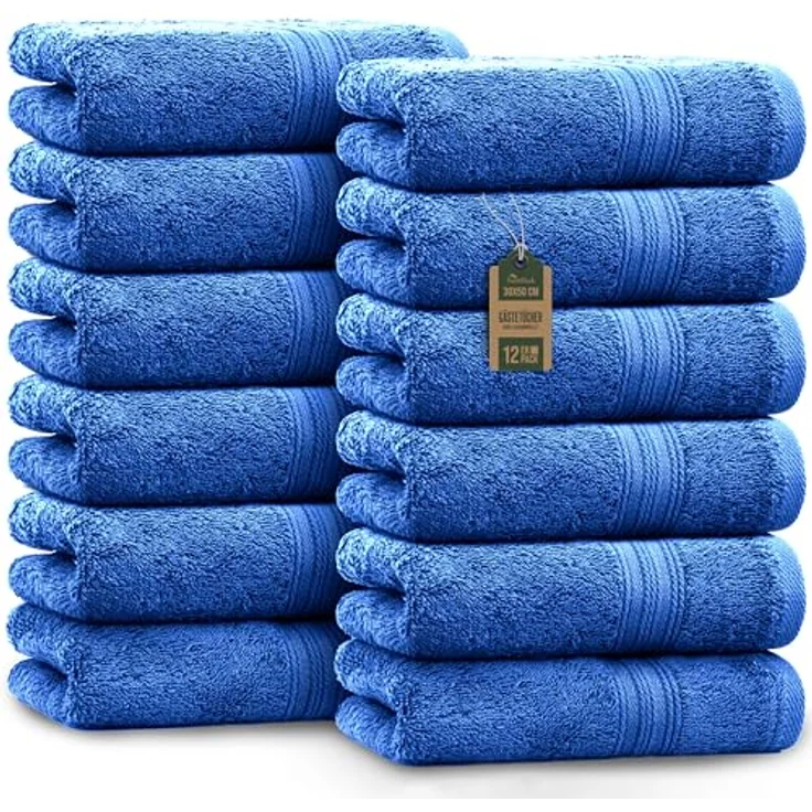 NatureMark 12er Pack Gästetücher Premium Qualität 30x50 cm GÄSTEHANDTUCH Frottiertuch-Set 100% Baumwolle Farbe: Royal Blau – Bild 2