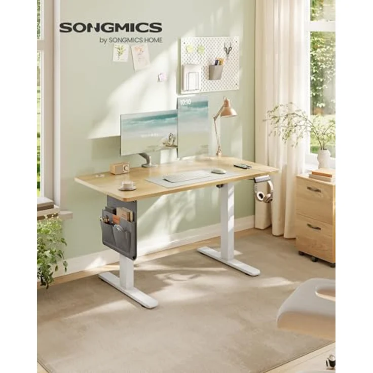 SONGMICS Höhenverstellbarer Schreibtisch elektrisch, 120x60 cm, Memory-Funktion mit 4 Höhen, USB-C-Anschluss, goldeichenfarben LSD132YA01 – Bild 4
