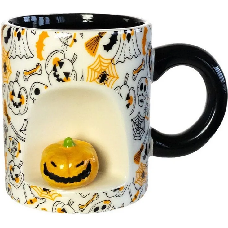 Horror-Shop Tasse Halloween Motiv Tasse mit Mini Kürbis als Geschenk, Keramik