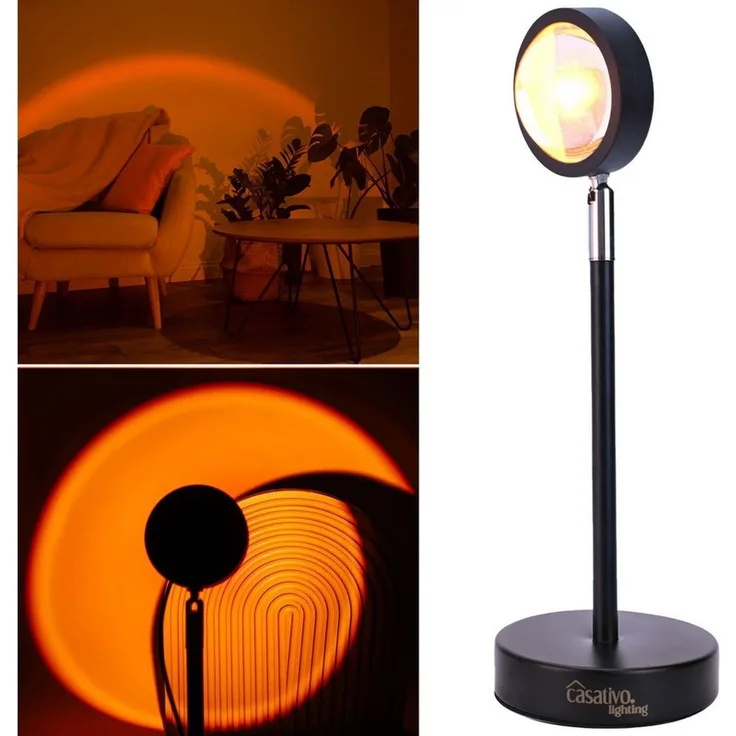 Casativo Projektionslampe LED-Sonnenuntergang Projektionslicht 180°-schwenkbar Deko-Beleuchtung, 10 Watt Leistungsaufnahme, LED fest integriert, Sunset-Projektor 180° schwenkbar, echtes Alu, 10W LED & USB-Anschluss