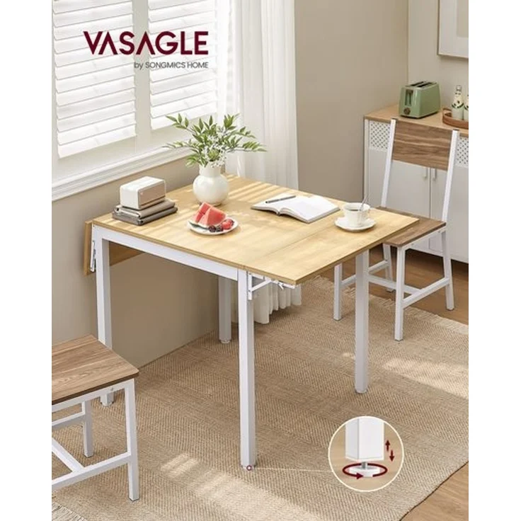 Vasagle Esstisch für 2-4 Personen, klappbar, Holzspannplatte/Stahl Natureichenfarben, 76,2 x 78 x 120 cm, KDT077Y01 – Bild 2