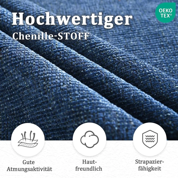 GOEURVANT 1370 Esszimmerstühle 6er-Set mit Armlehnen, 360° Drehbar, Chenille - Blau – Bild 9