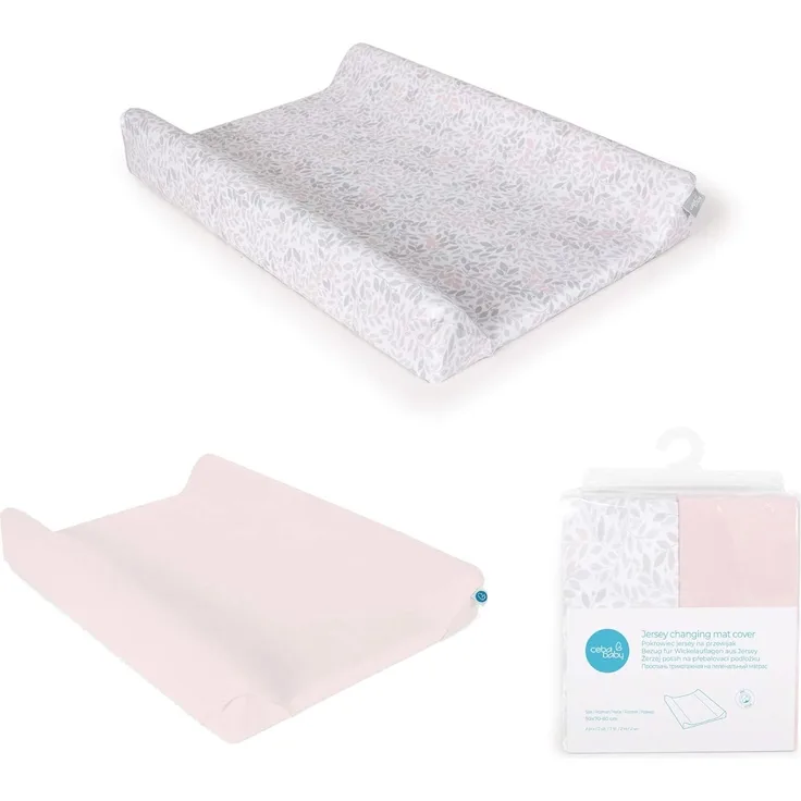 Ceba Baby Bezug für Wickelauflage - 2er Set Wickelauflagenbezüge für den 2-Keil Wickelmulde 50x70 / 50x80 cm - Überzug für Wickelunterlage - Baumwolle, extra dick und kuschelig - Candy Pink + Zweige
