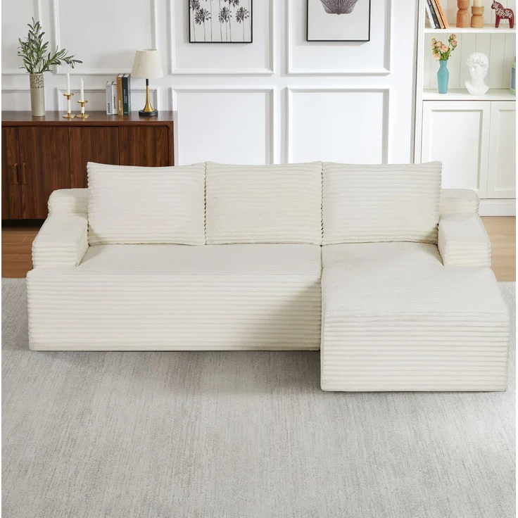 L-förmiges Ecksofa 238×152×66 cm in Beige mit Cordbezug – komprimiert verpackt, ohne Montage – Bild 3