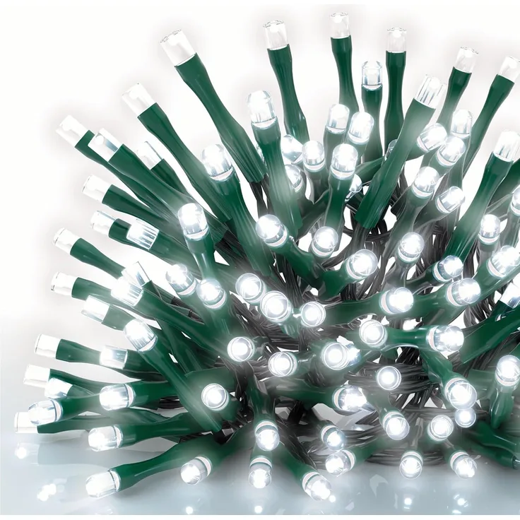 EMOS LED-Lichterkette kaltweiß für Innen und Außen, 50m lange IP44 Weihnachtslichterkette mit 500 LEDs + 5m Zuleitung und Netzteil, 8 Modi und 6h Timer Funktion, für Party, Weihnachten, Deko
