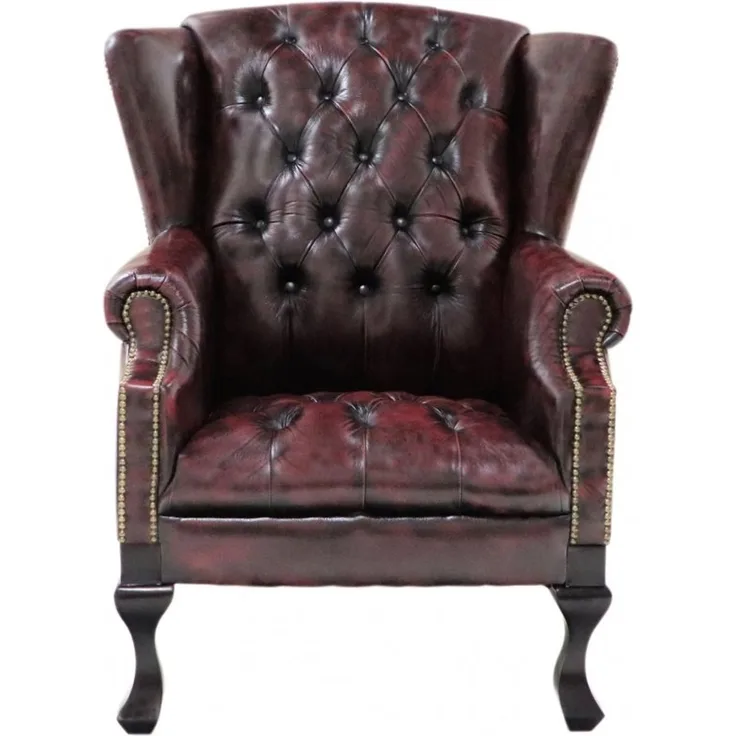 Sessel Chesterfield Chester aus echtem Rindsleder New Red