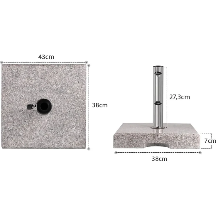 Sekey Granit Sonnenschirmständer mit Edelstahlrohr, Hochwertiger Sockel, für Schirmstöcke bis 32-48 mm, Balkonschirmständer 30KG Quadratisch – Bild 3