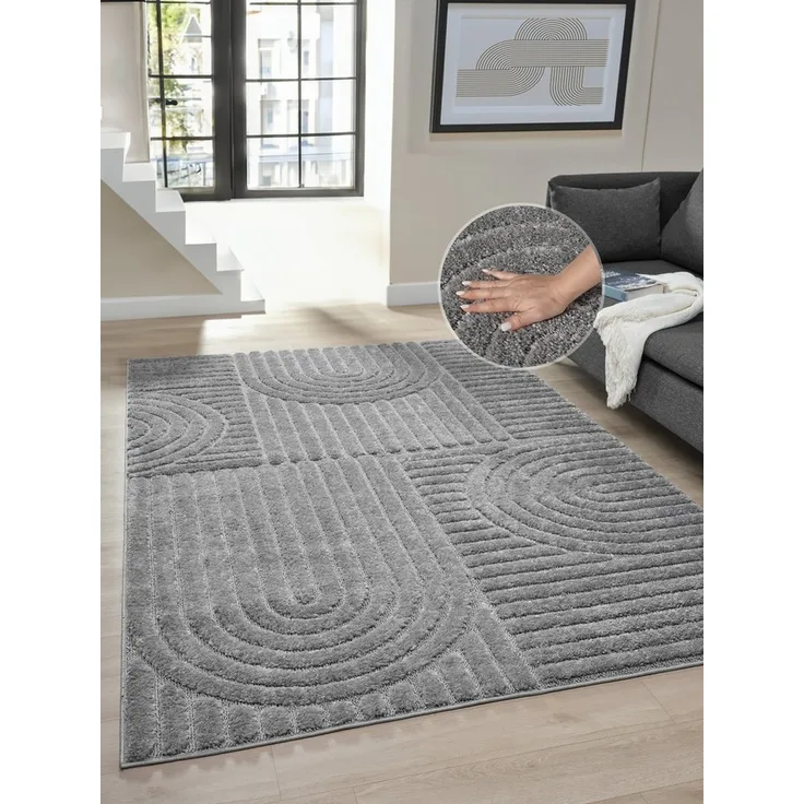 OTTO home Teppich Jonne, Boho-Design, Scandi, Designteppich, rechteckig, Höhe: 20 mm, Hoch-Tief, 3D Optik, skandinavischer Stil, Wohnzimmer, Schlafzimmer