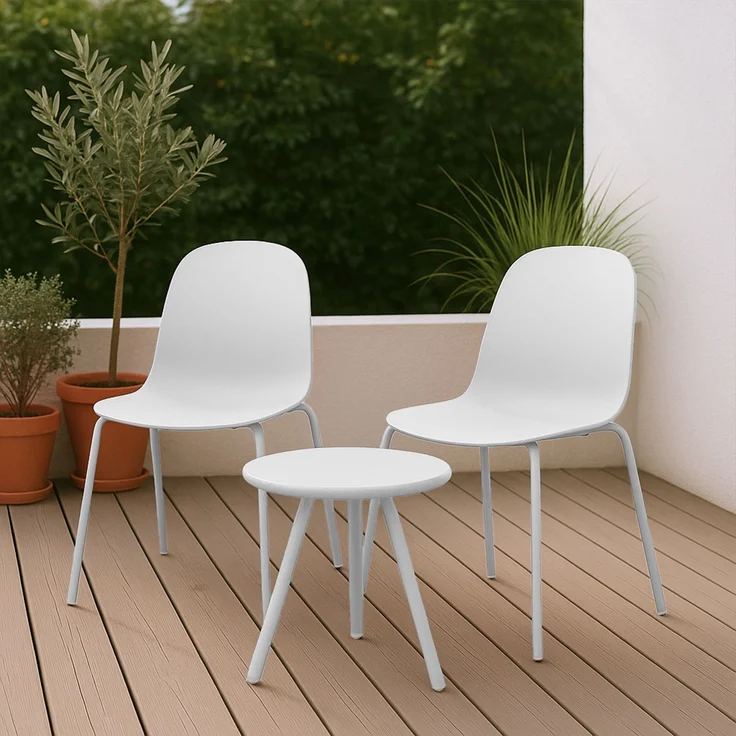 CLP 2er Sitzgruppe Berdin Set 1 Tisch 2 Stapelstühle wetterfest UV-beständig,weiß – Bild 4