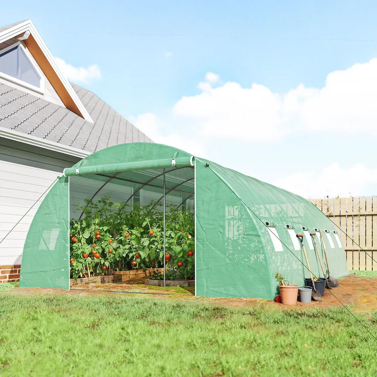 Wohnora-Gewächshaustunnel für den Gartenbau, verzinkter Stahl Ø25 mm, verstärkte Konstruktion, 395 x 595 x 199 cm, Grün,H 1990cm x T 1135cm x B 3950cm