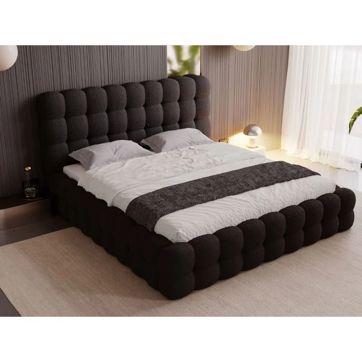GRAINGOLD Twist Polsterbett 140x200, Doppelbett mit Bettkasten und Lattenrost, Bouclé-Stoff, Schwarz – Bild 3