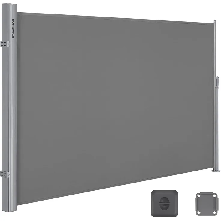 SONGMICS Alu-Seitenmarkise, ausziehbar, 180x350 cm, Blickdicht, Sonnenschutz, blickdicht, Seitenrollo, für Balkon, Terrasse, Garten, grau GSA185G01